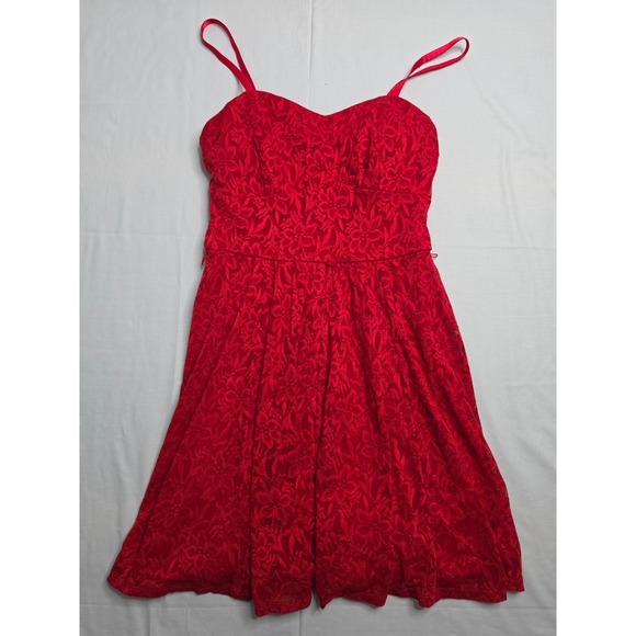 Lily Rose Dresses & Skirts - Lily Rose Fit & Flare Dress Women's M Red Floral Sweetheart Neck Spaghetti Strap